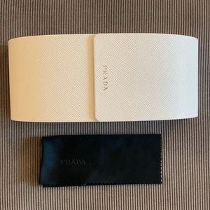 Prada White Saffiano Leather Sunglass Case with Cleaning Cloth